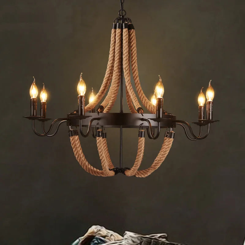 Decorbites™ Industrielles Hanfseil-Leuchter: Vintage-Loft-Stil für Beleuchtung in Bar, Café und Zuhause