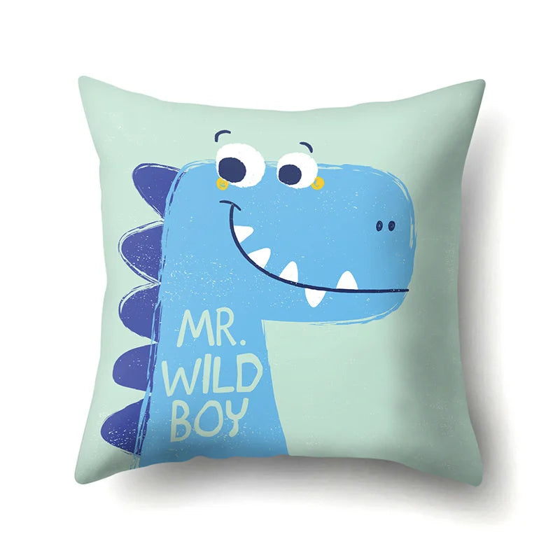 Decorbites™ Dino-Baby-Kissenbezug: Süßer Dino-Auto-Fahrer-Buchstaben-Kissenbezug für Schlafzimmer-Dekoration