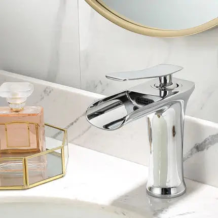 DecorBites™ Grey Waterfall Brass Basin Faucet - Hot Cold Mixer Tap for Bathroom Sink