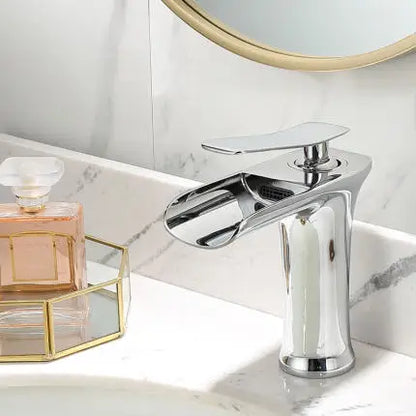DecorBites™ Gold Waterfall Bathroom Basin Faucet Mixer Tap Hot Cold White Sink