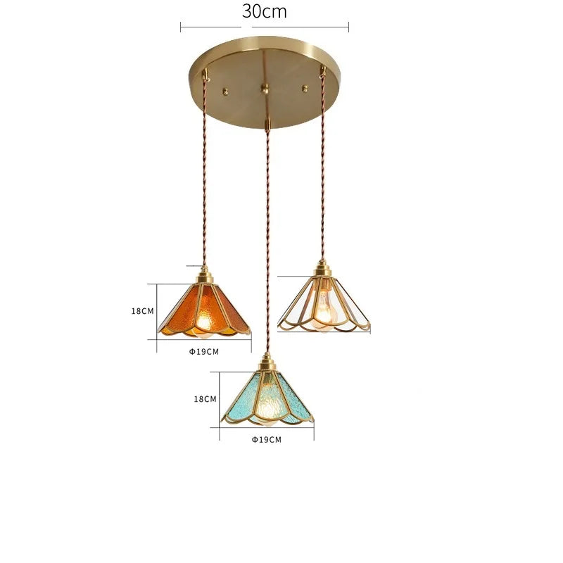Decorbites™ Japanisches Vintage-Glas-Kupfer-LED-Pendant-Lampenleuchte für Schlafzimmer, Bar, Café