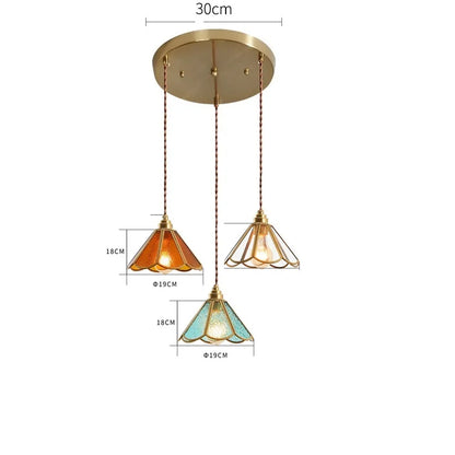 Decorbites™ Japanisches Vintage-Glas-Kupfer-LED-Pendant-Lampenleuchte für Schlafzimmer, Bar, Café