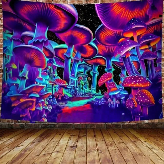 Decorbites™ Illusorisches Pilzkunst-Gobelin - Buntes Hippie-Wandbild