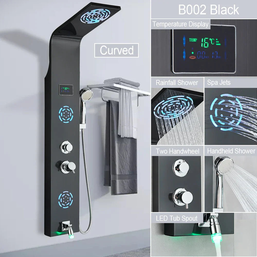 Decorbites™ LED-Licht-Duscharmatur-System: Regenwald, Massage-Düsen, Wasserfall-Panel mit Temperatursteuerung