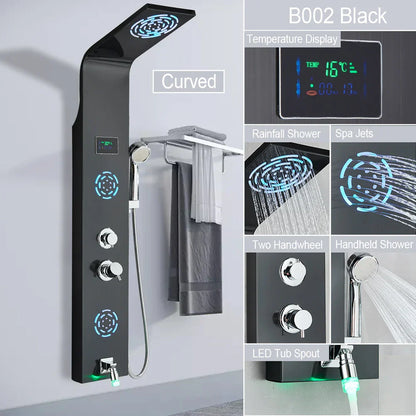 Decorbites™ LED-Licht-Duscharmatur-System: Regenwald, Massage-Düsen, Wasserfall-Panel mit Temperatursteuerung