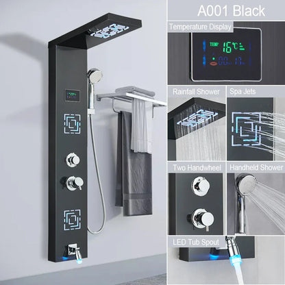 Decorbites™ LED-Licht-Duscharmatur-System: Regenwald, Massage-Düsen, Wasserfall-Panel mit Temperatursteuerung