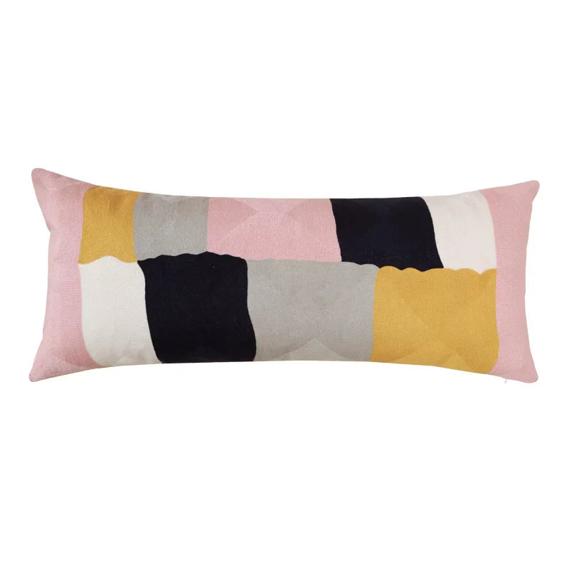 DecorBites™ Geometric Embroidery Pillow Cover 45x45cm/30x50cm Yellow Pink Abstract Design