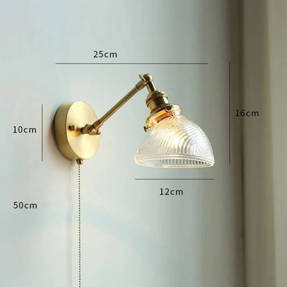 DecorBites™ Glass LED Bathroom Mirror Light Pull Chain Copper Wall Sconce