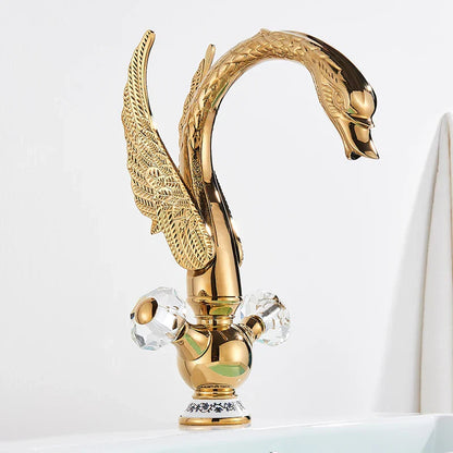Decorbites™ Golden Swan Waschtischarmatur: Massives Messing, Aufsatzmontage, Zweigriff-Mischbatterie