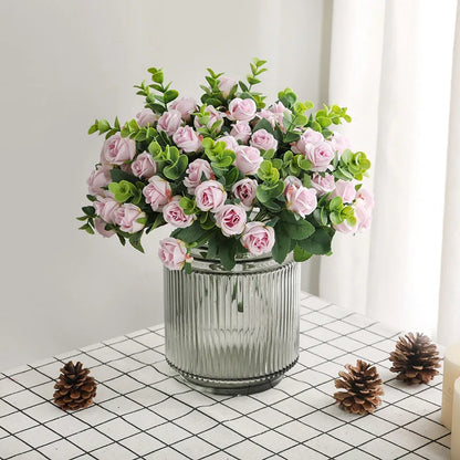 DecorBites™ 5-Fork 11 Roses Bouquet for Home Decor – Small Fresh Korean Style Simulation
