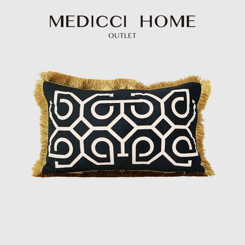 DecorBites™ Geometric Fringed Lumbar Pillow Case, Luxe Sofa Pillow Cover 30x50cm