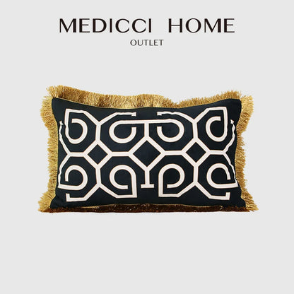 DecorBites™ Geometric Fringed Lumbar Pillow Case, Luxe Sofa Pillow Cover 30x50cm