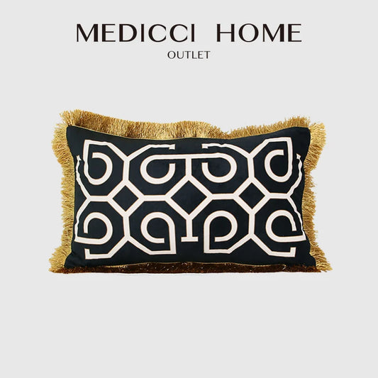 DecorBites™ Geometric Fringed Lumbar Pillow Case, Luxe Sofa Pillow Cover 30x50cm