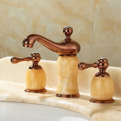 Decorbites™ Gold Messing Jade 3-Loch-Wandmontage Beckenarmatur mit Doppelgriff