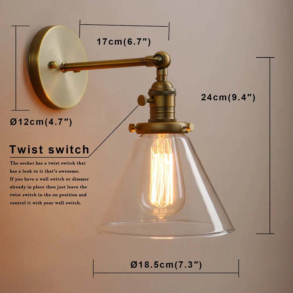 Decorbites™ Trichter-Glas-Wandleuchte E27 Wandlampe Moderne Schlafzimmer-Lampenarmatur