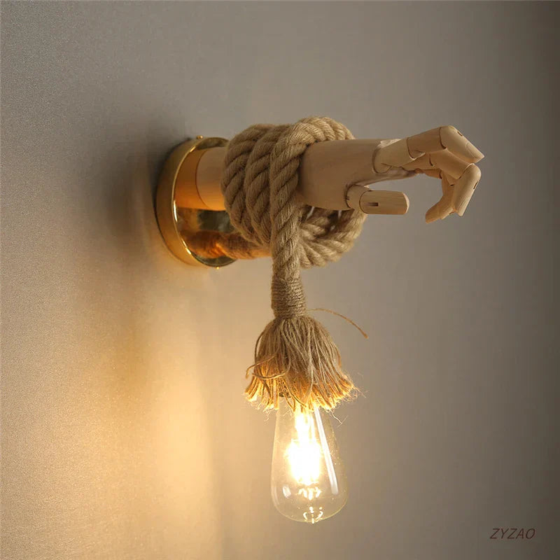 DecorBites™ Hand Shape Wall Light Industrial Loft Hemp Rope E27 Wall Lamp