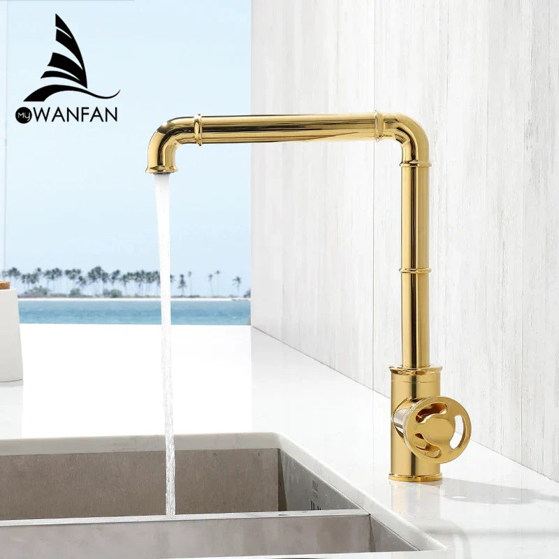 Gold Industrial Bathroom Faucet