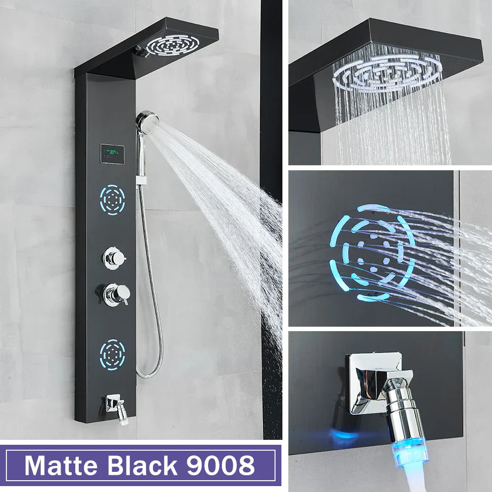 Decorbites™ LCD Schwarz LED Regendusche-Panel mit 5 Massagestrahlen Wandmontage