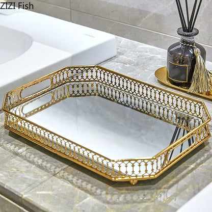 Decorbites™ Elegantes Goldspiegel-Glas-Aufbewahrungstablett für Schmuck und kleine Gegenstände