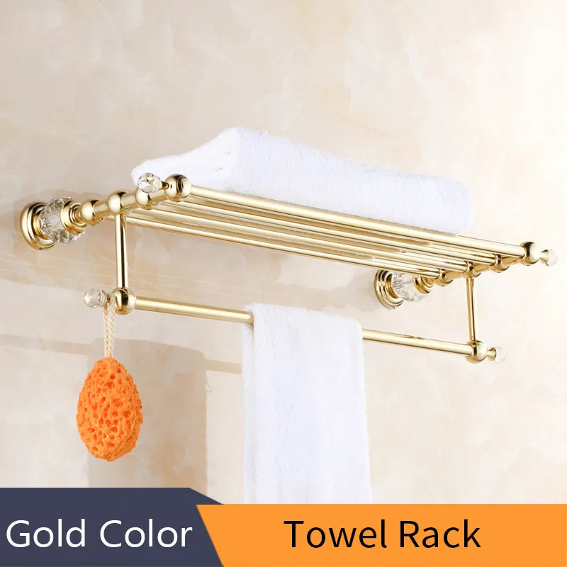 DecorBites™ Crystal Brass Gold Bathroom Accessories Set