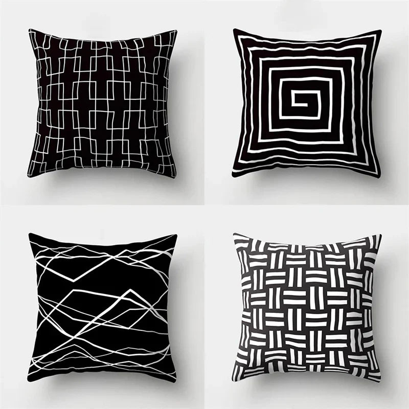 DecorBites™ Geometric Star Print Pillow Cover for Home Decor - Black & White Square Texture