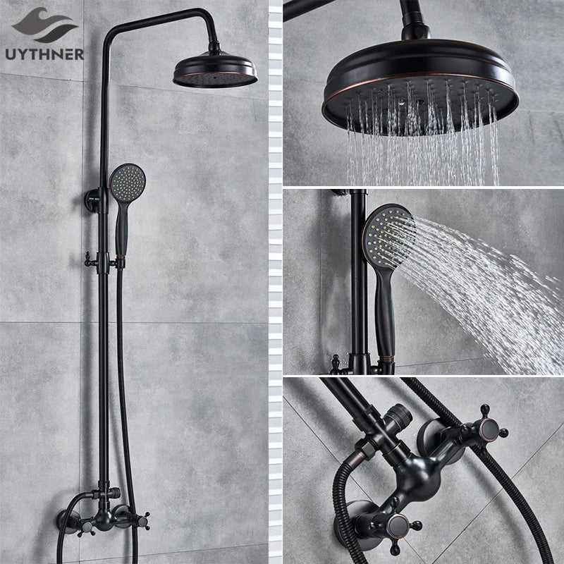 Decorbites™ Schwarze Bronze Duschauslauf-Set mit 8" Regendusche & Handbrause