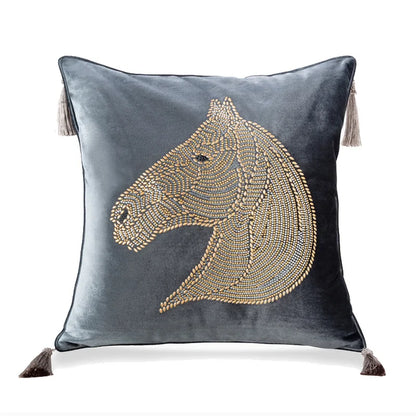 DecorBites™ Gold Rhinestone Square Pillow Case with Tassels Luxury Accent Decorative Cover