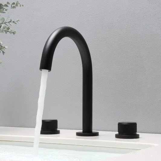 Decorbites™ Schwarz & Gebürstetes Gold Waschbeckenarmaturen: Vollmessing 3-Loch Wasserfall-Waschbeckenarmatur