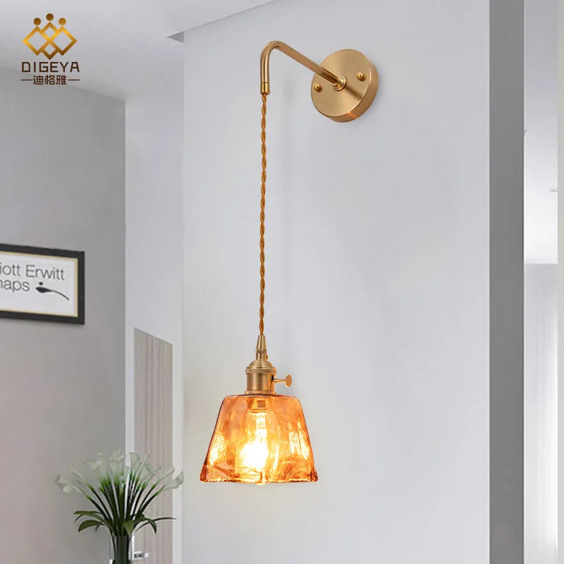Decorbites™ Bernstein-Glas-Wandleuchte-Schalter, Moderne Kupfer-LED-Lampe für Zuhause, Schlafzimmer, Wohnzimmer