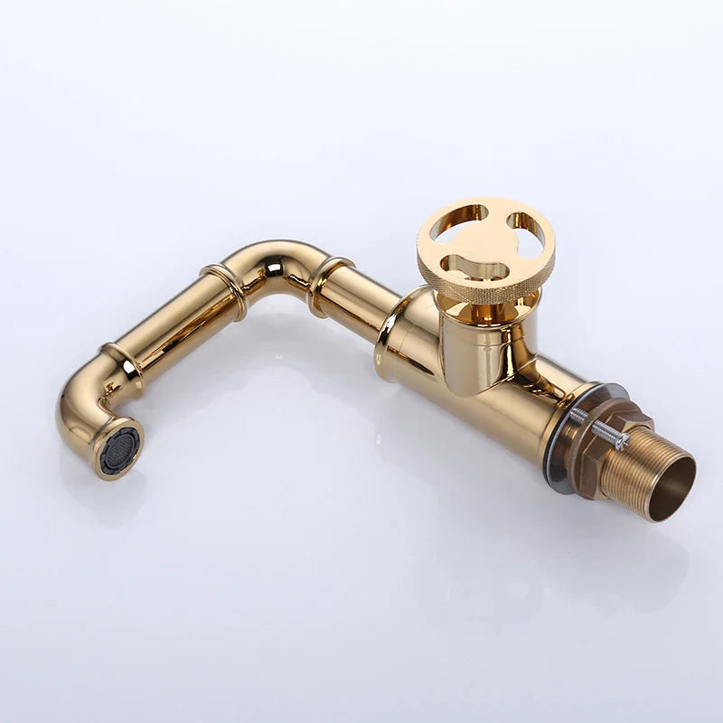 Gold Brass Basin Faucet With Solid Brass Body