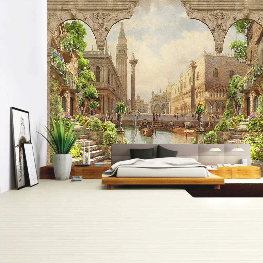 Decorbites™ Grüne Pflanzenlandschaft Wandteppich | Boho Wandbehang für Stadt Schlossberg