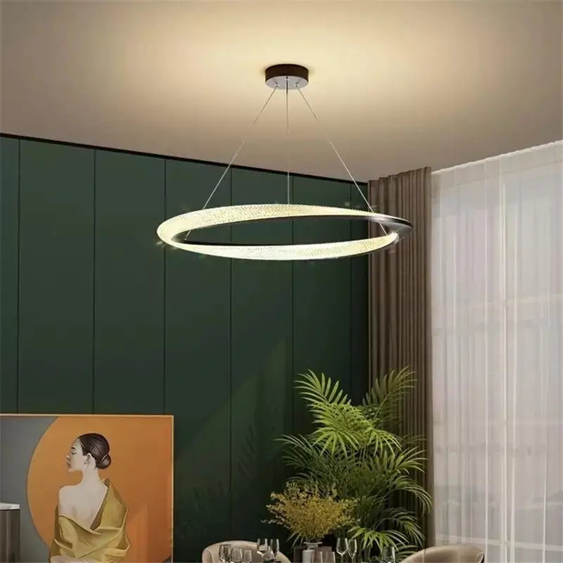 DecorBites™ Black Circle Chrome Chandelier for Indoor Living Room Bedroom Kitchen Loft Office Hall