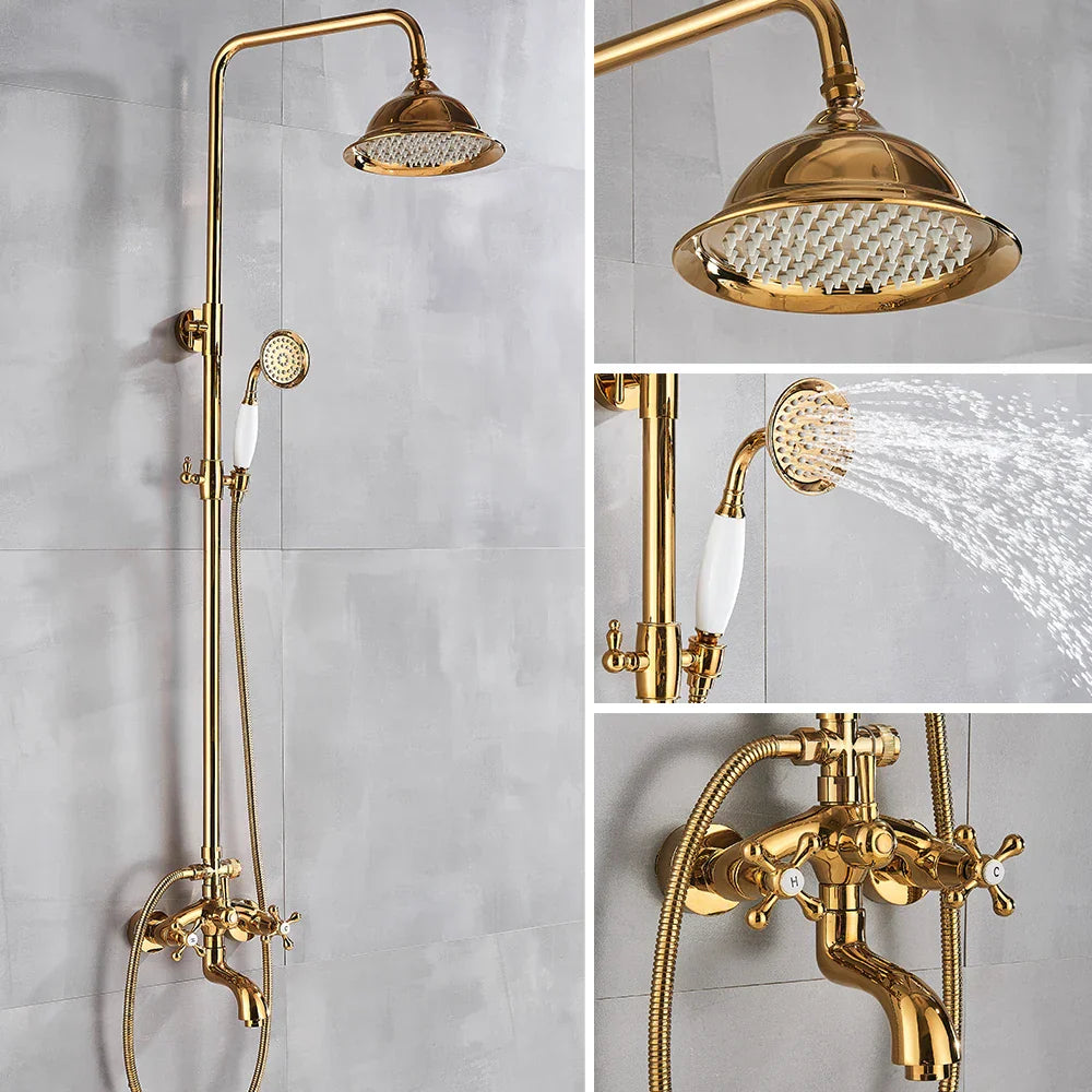 Gold Brass Tub Faucet Set