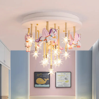 Decorbites™ Kinder Harz Pferd Papierkranich Deckenleuchte – Blau Rosa LED Schlafzimmerlampe