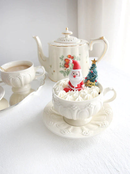 DecorBites™ French Garden Cream Ceramic Tea Cup Saucer Set for Elegant Afternoon Tea