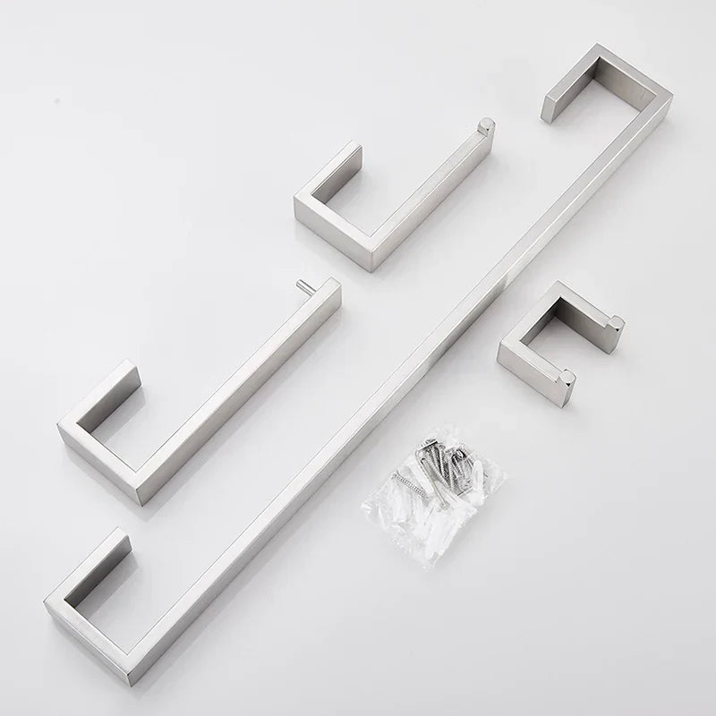Decorbites™ Gebürstetes Badezimmereinrichtungs-Set: Bademantel-Haken, Handtuchhalter, Regal, Toilettenpapierhalter, Zahnbürstenständer