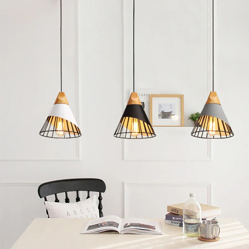 Decorbites™ Industrielles Loft-Holz-Pendant-Licht, Nordisches Eisen-Hängeleuchte für Küche, Schlafzimmer, Esszimmer