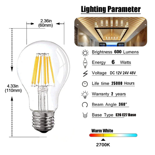 DecorBites™ LED Filament Bulb A19 6W 4500K Daylight Warm White E26 E27