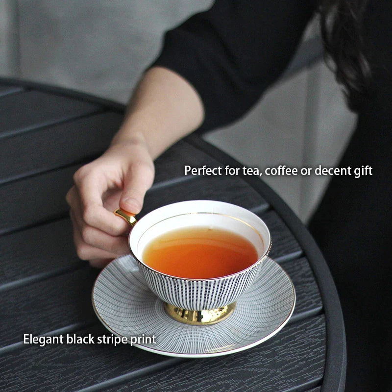 DecorBites™ Elegant Gray Tea Cup Set: 200ml Porcelain Coffeeware with Gold Accents