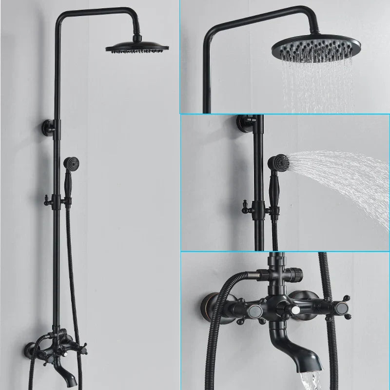 Decorbites™ Schwarzes Messing Bad-Duscharmatur-Set mit Handbrause und Wannenarmatur