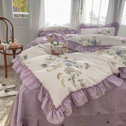 DecorBites™ Gardenia Print Princess Bedding Set with Ruffles and Pillowcases