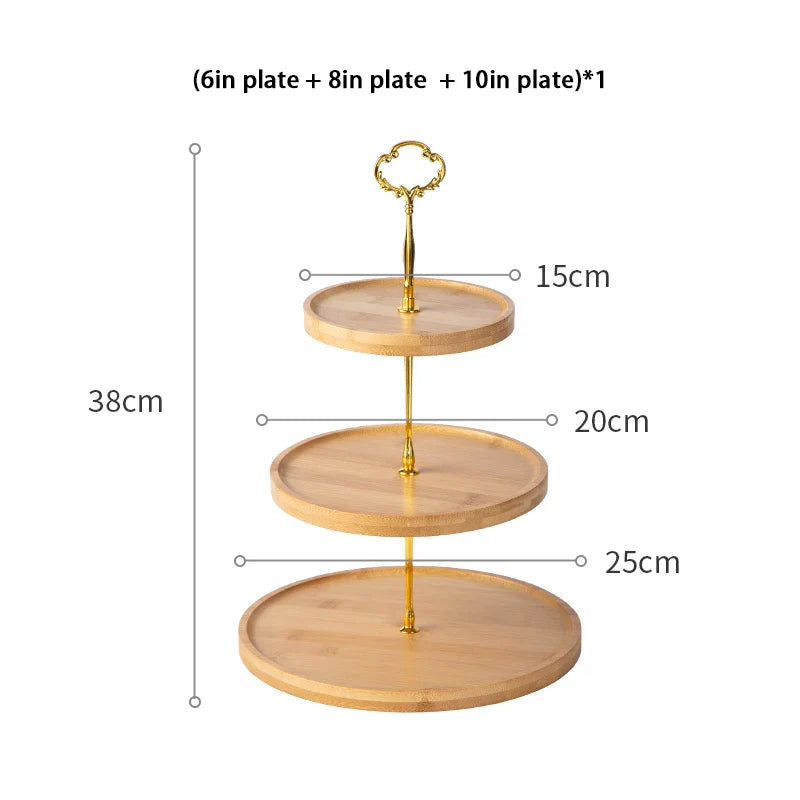 Decorbites™ Bambus-Frucht-Kuchenständer-Set Holztischgeschirr Snack-Dessert-Bonbon-Teller
