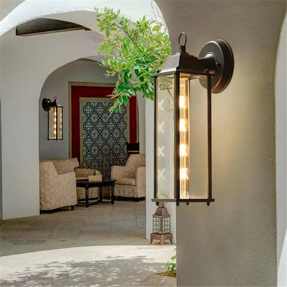 DecorBites™ Black Finish Wall Lantern with Frosted Glass Shade for Outdoor Use