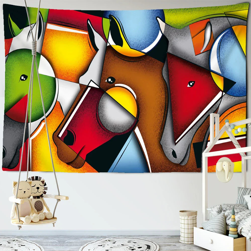 Decorbites™ Pferde-Teppich Wandbehang Buntes Cartoon Dekoration für Kinderzimmer