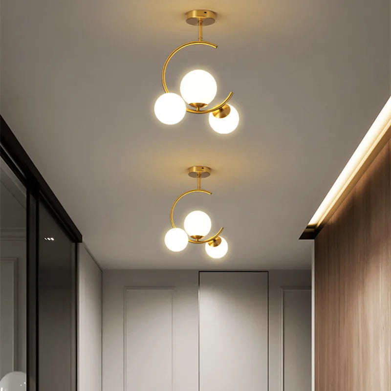 Gold Glass Ball Chandelier 6-Head Clear Spheres