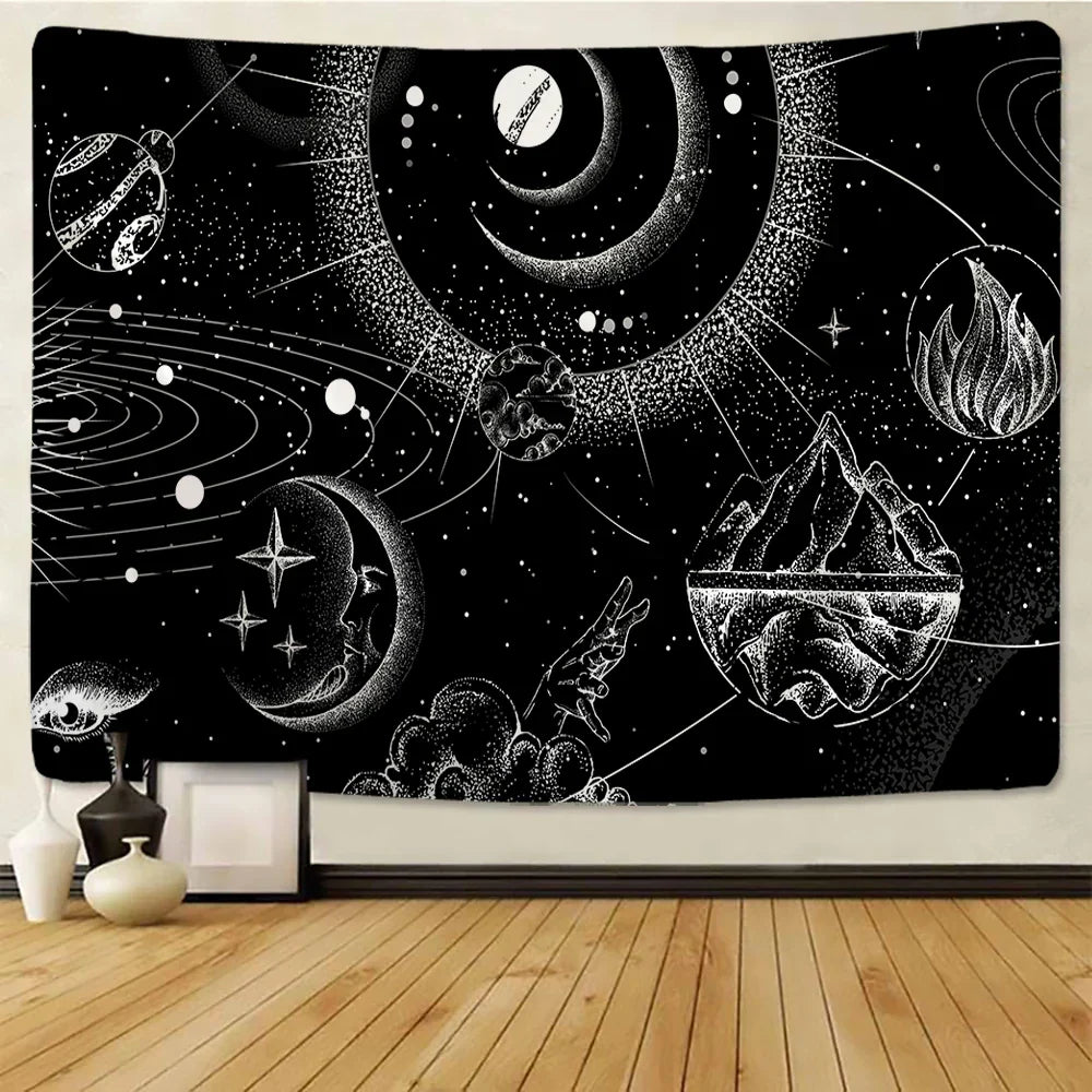 Decorbites™ Schwarz-Weiß-Sterne-Mandalas-Tapisserie - Wohnraumausstattung