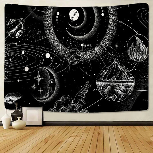 Decorbites™ Schwarz-Weiß-Sterne-Mandalas-Tapisserie - Wohnraumausstattung