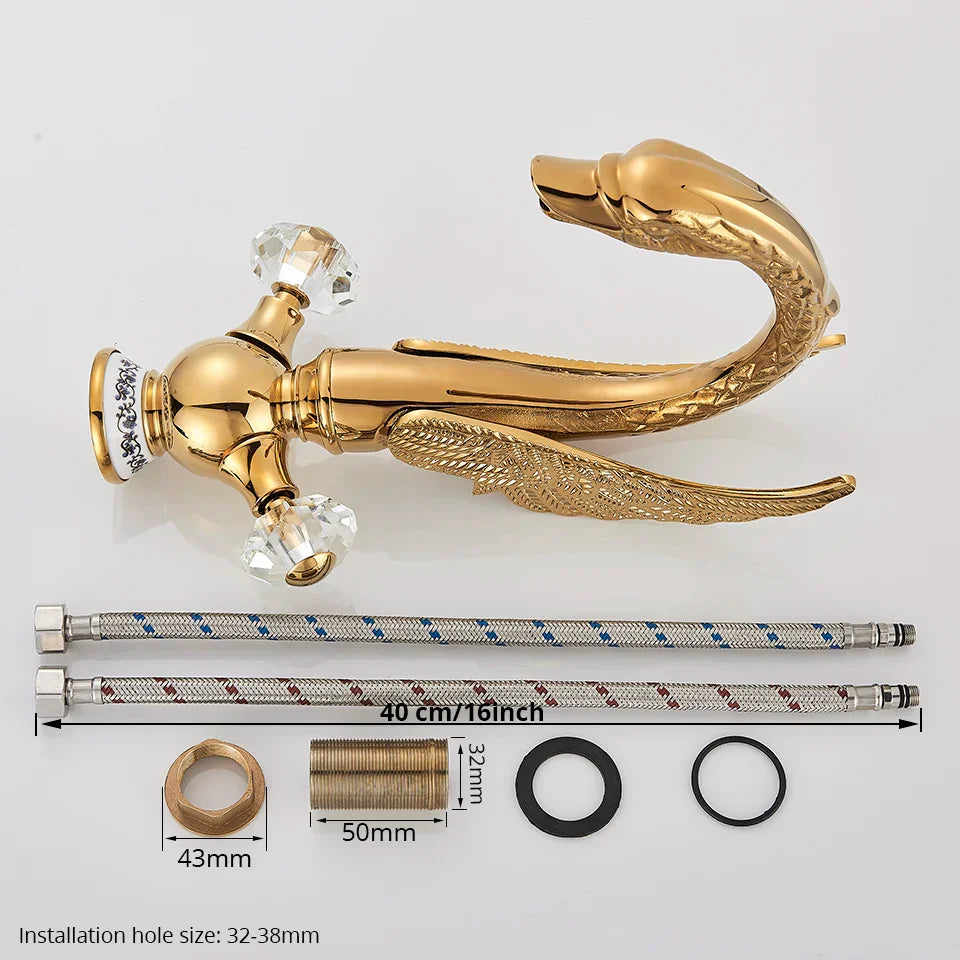 Decorbites™ Gold Swan Beckenarmatur: Aufsatz-Waschbeckenmischer mit Warm- und Kaltwasser