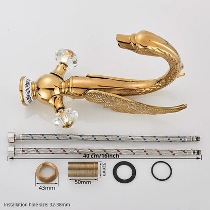 Decorbites™ Gold Swan Beckenarmatur: Aufsatz-Waschbeckenmischer mit Warm- und Kaltwasser