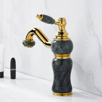 Decorbites™ Gold Messing und Marmor Badezimmer-Waschbeckenarmatur Kalt- und Warmwassermischer Waschtischhahn